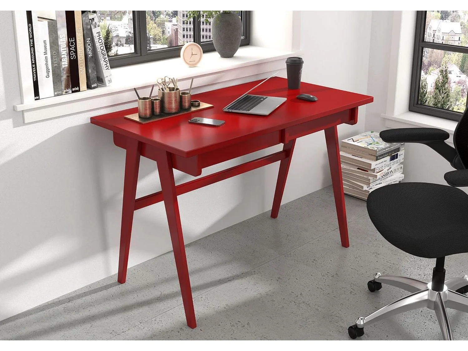 Schreibtisch Edda, 120/65/75 cm in rot, buchenholz