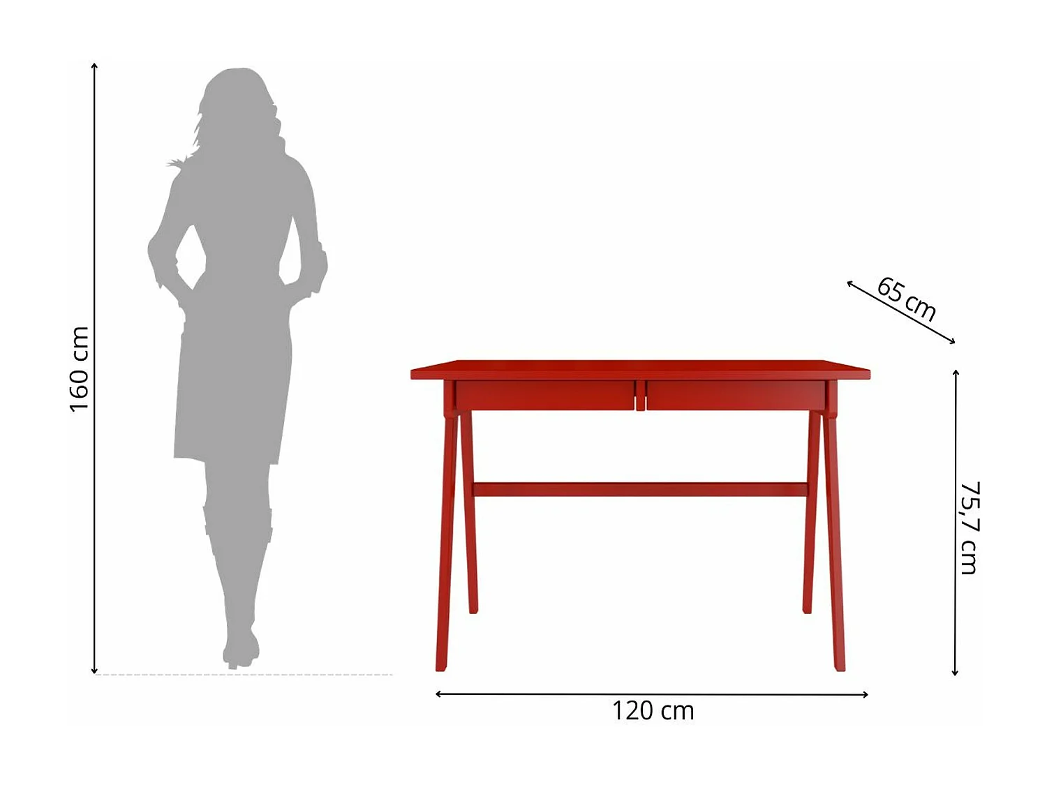 Schreibtisch Edda, 120/65/75 cm in rot, buchenholz