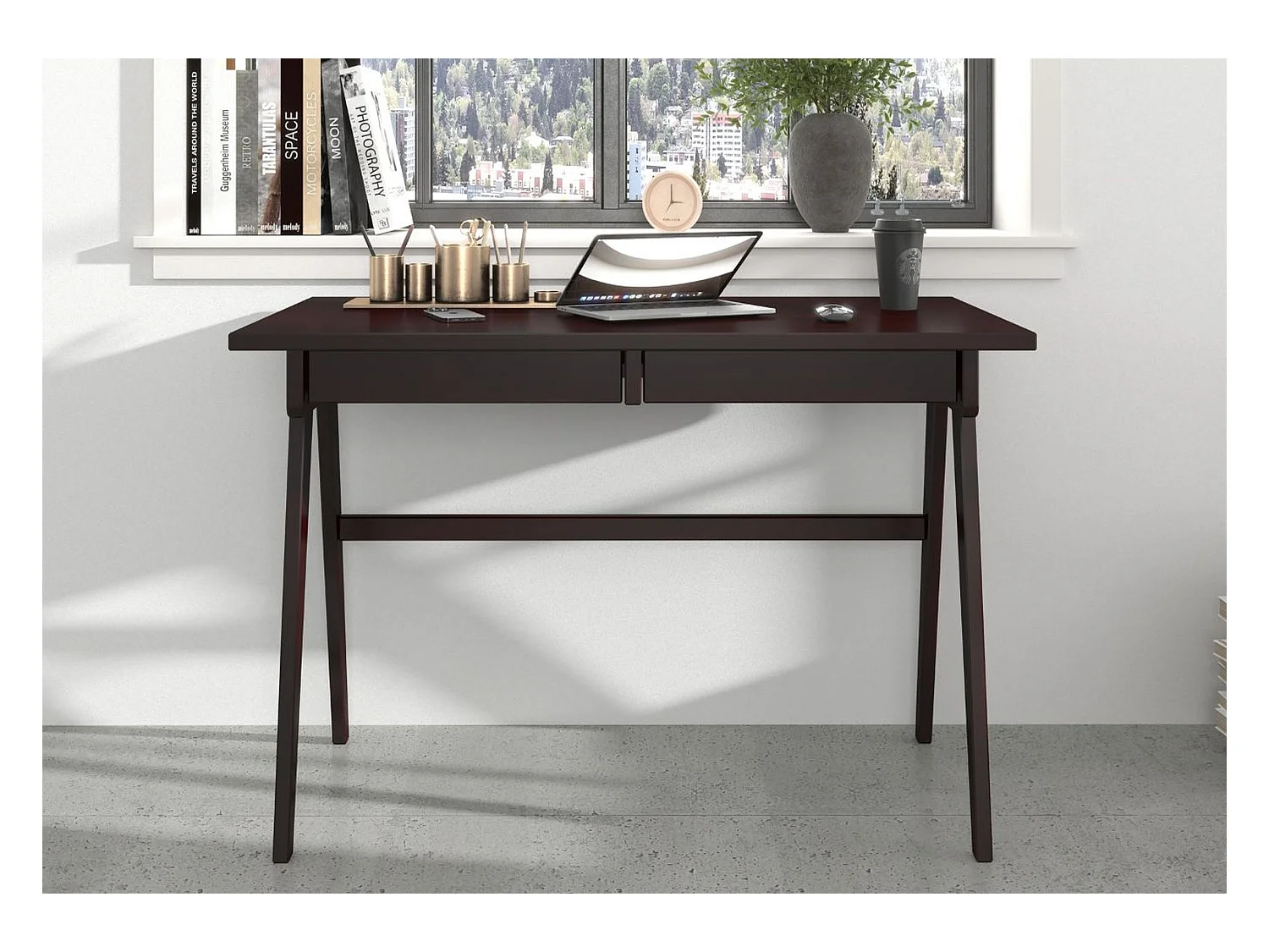 Bureau / coiffeuse en hêtre avec tiroirs EDDA / couleur palissandre / 120 x 65 cm