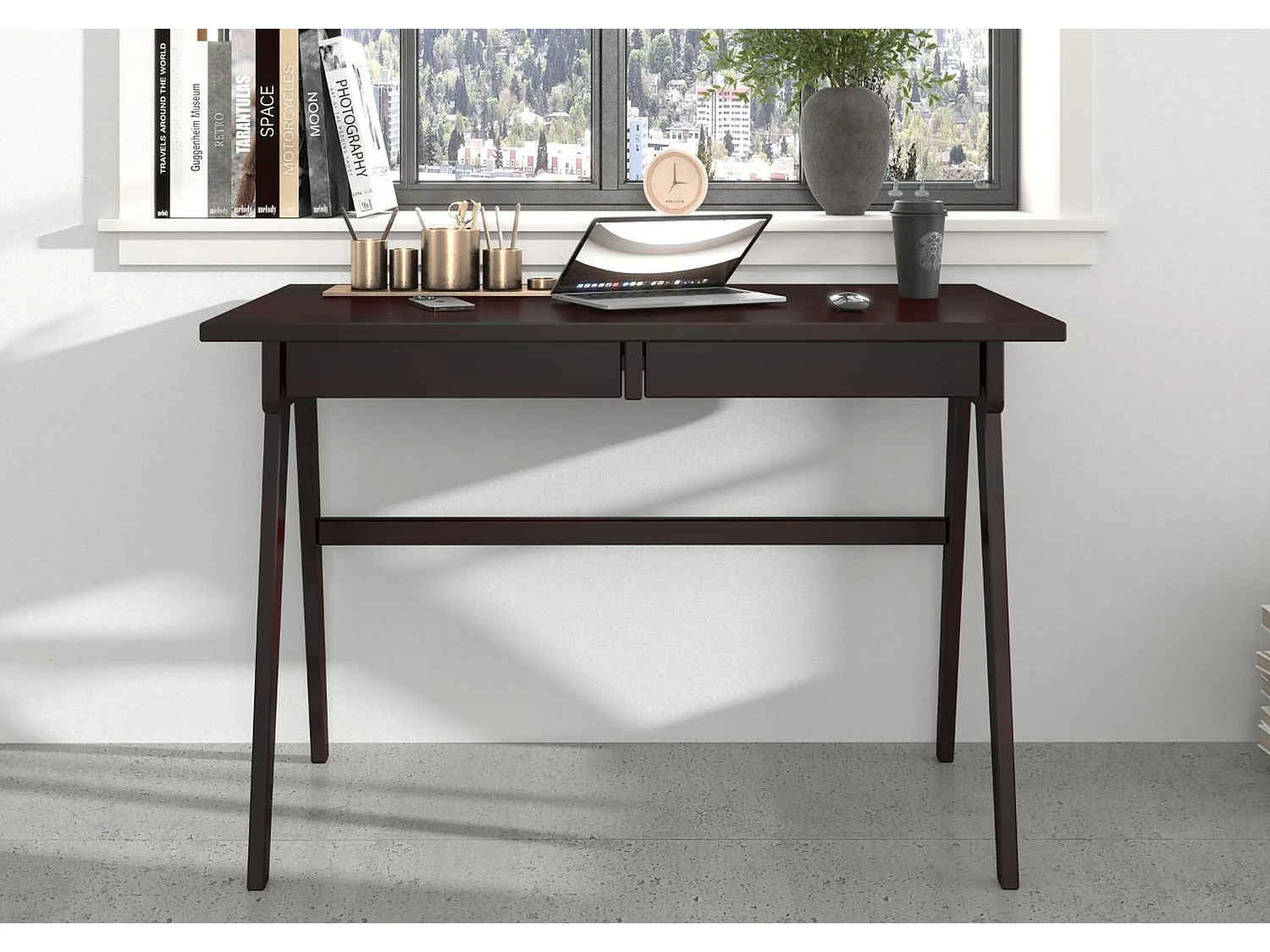 Bureau / coiffeuse en hêtre avec tiroirs EDDA / couleur palissandre / 120 x 65 cm