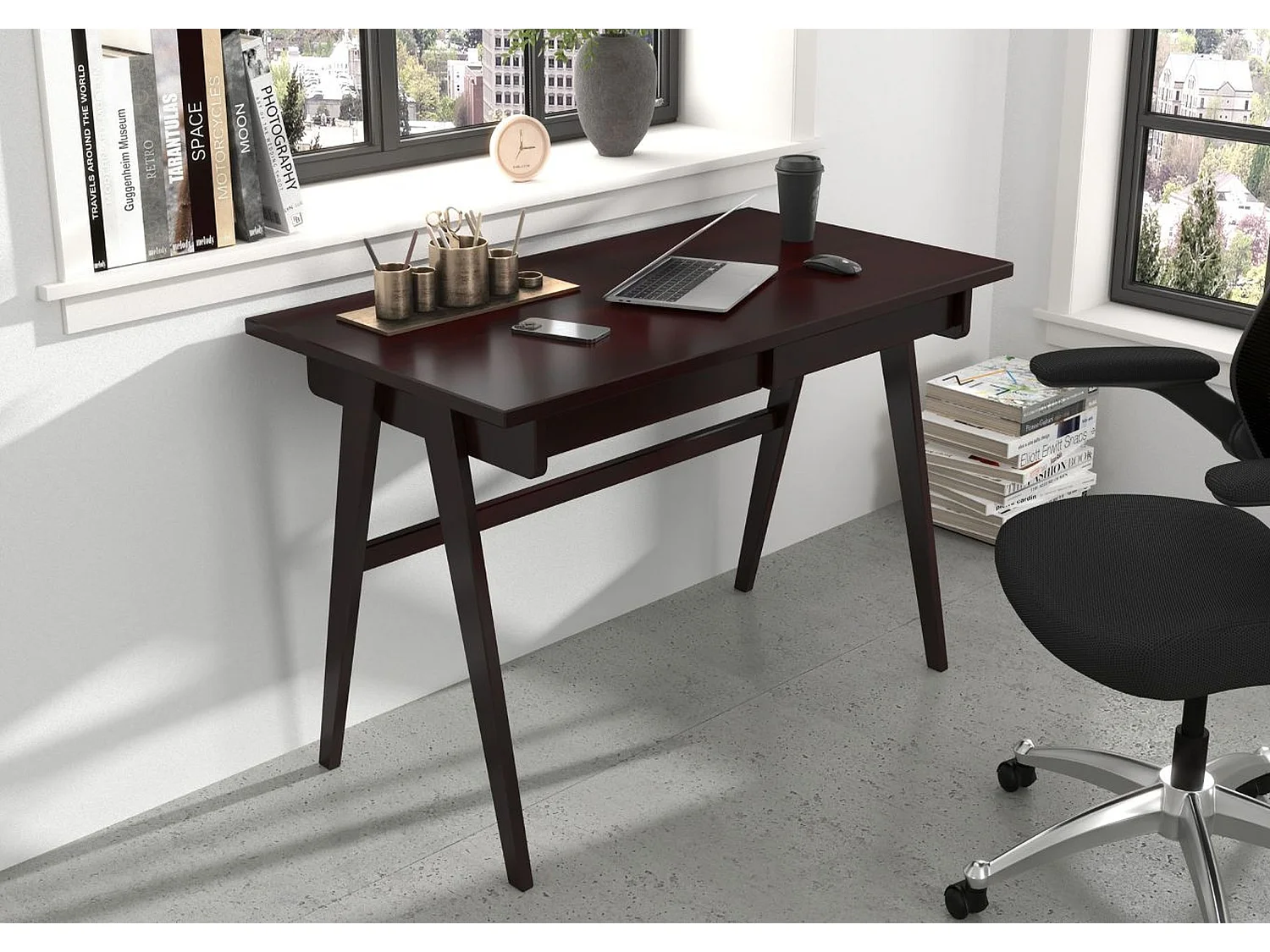 Bureau / coiffeuse en hêtre avec tiroirs EDDA / couleur palissandre / 120 x 65 cm