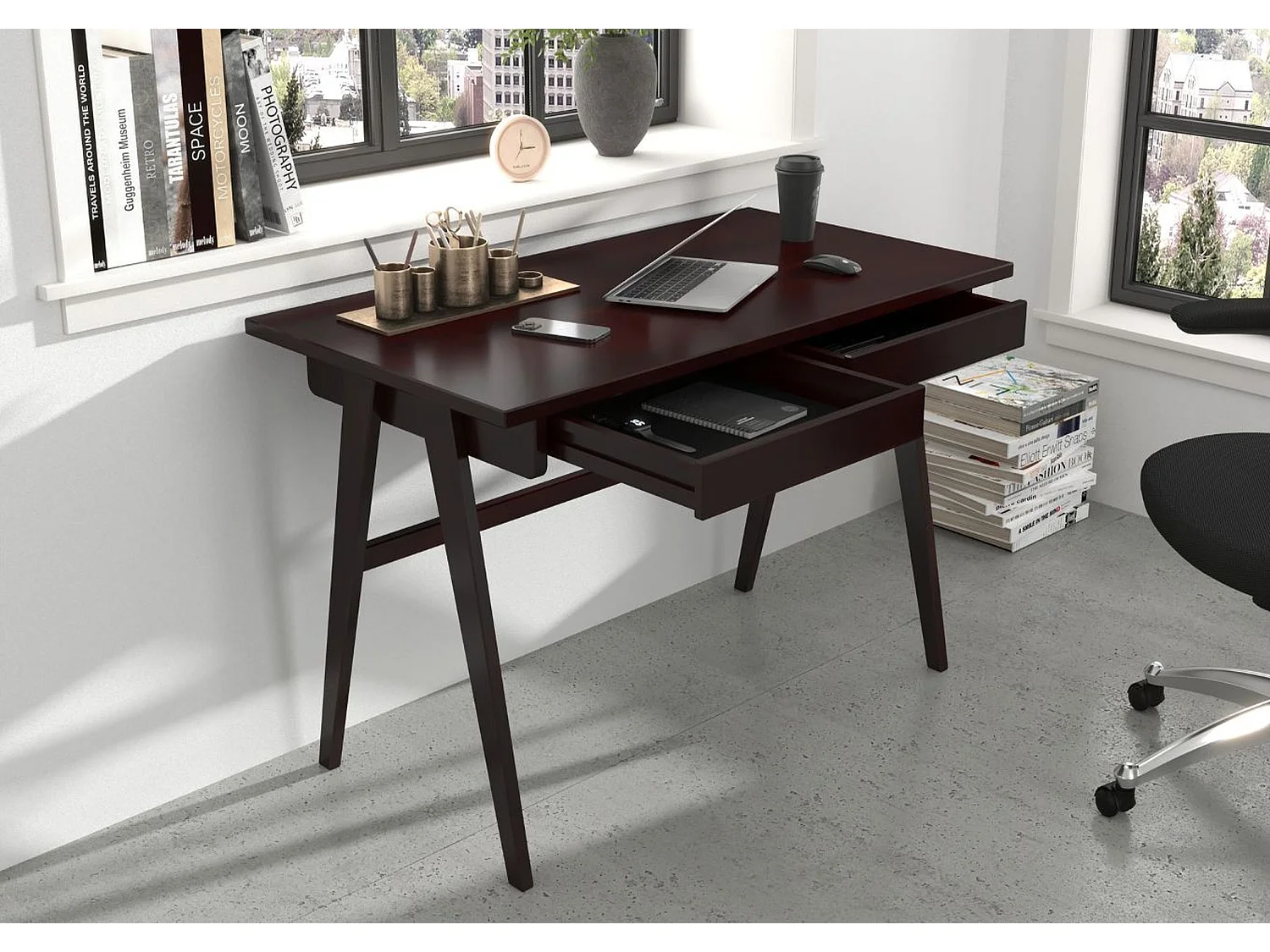 Bureau / coiffeuse en hêtre avec tiroirs EDDA / couleur palissandre / 120 x 65 cm