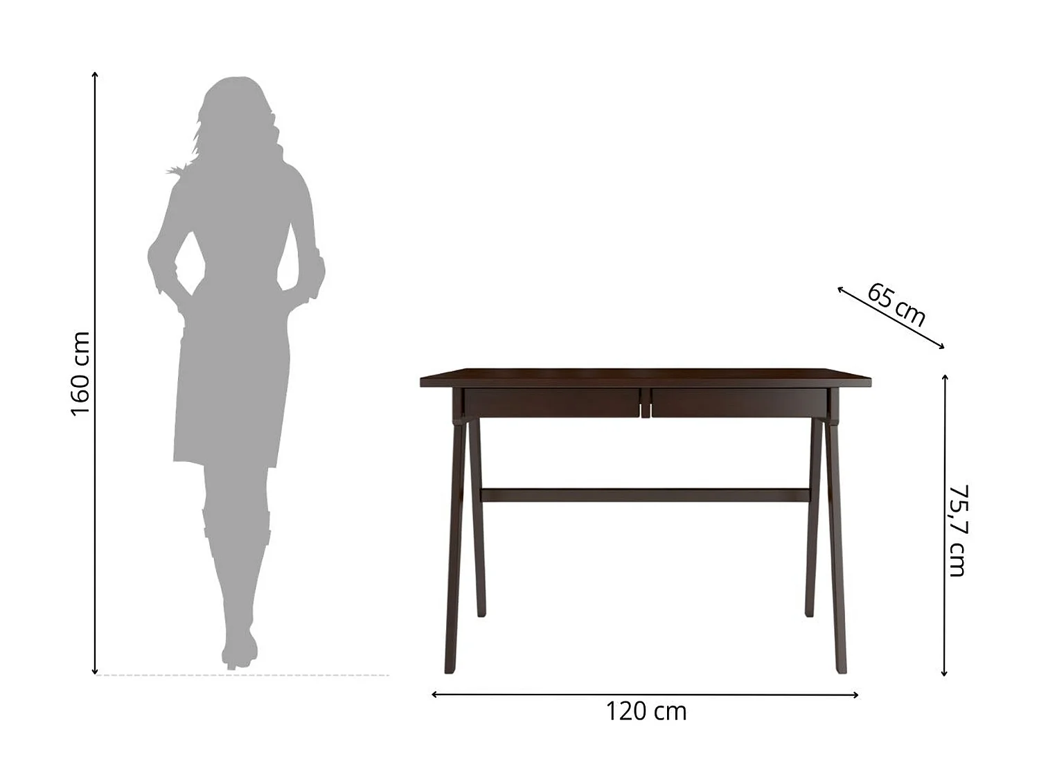 Bureau / coiffeuse en hêtre avec tiroirs EDDA / couleur palissandre / 120 x 65 cm