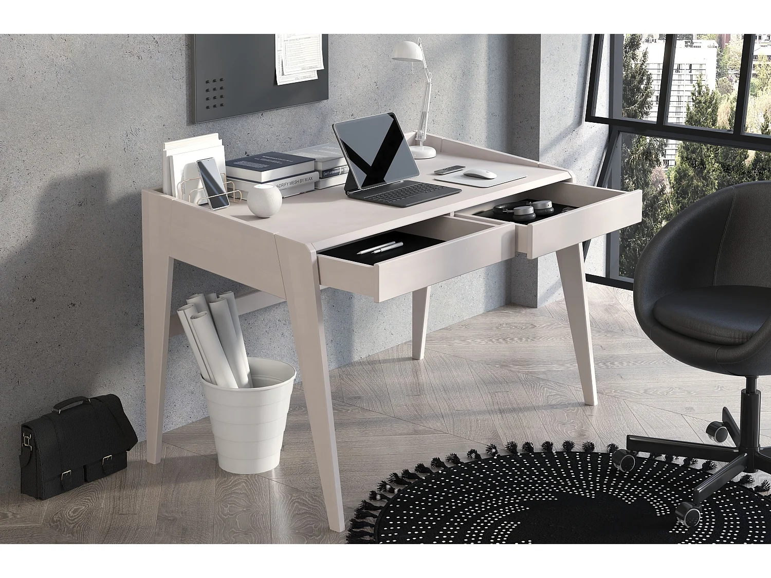 Drewniane bukowe biurko z szufladami Visby LISA / białe