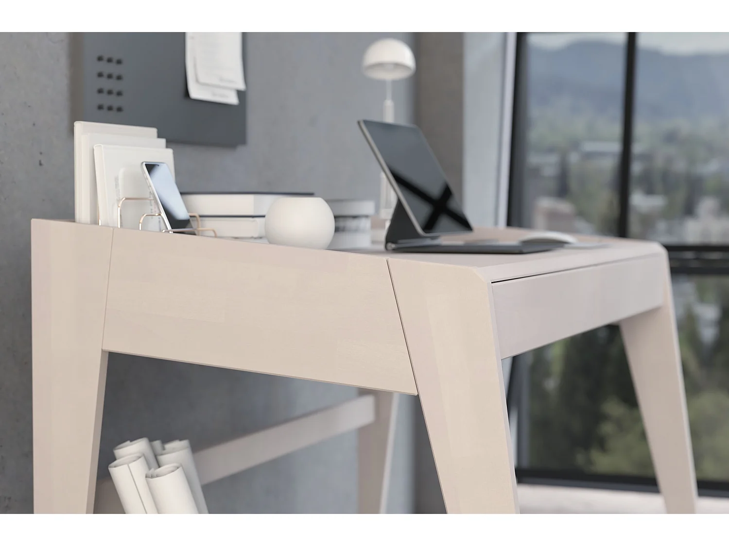 Drewniane bukowe biurko z szufladami Visby LISA / białe