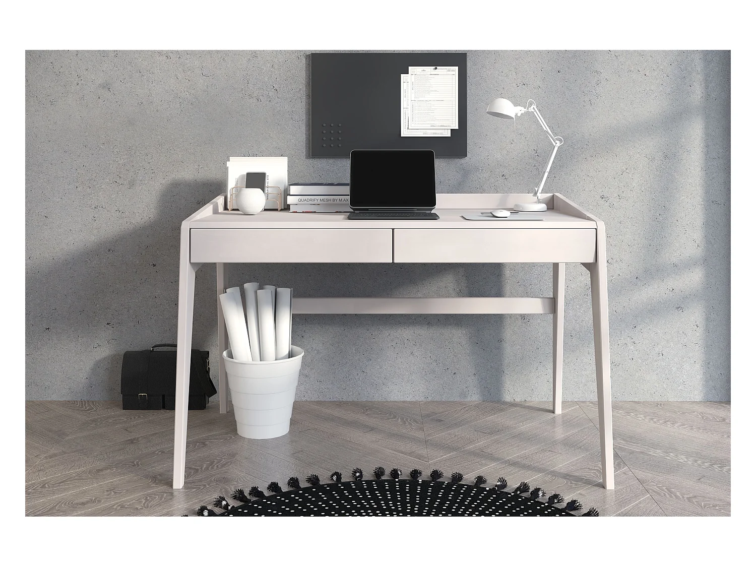 Bureau / coiffeuse en hêtre avec tiroirs LISA / couleur blanche / 125 x 70 cm