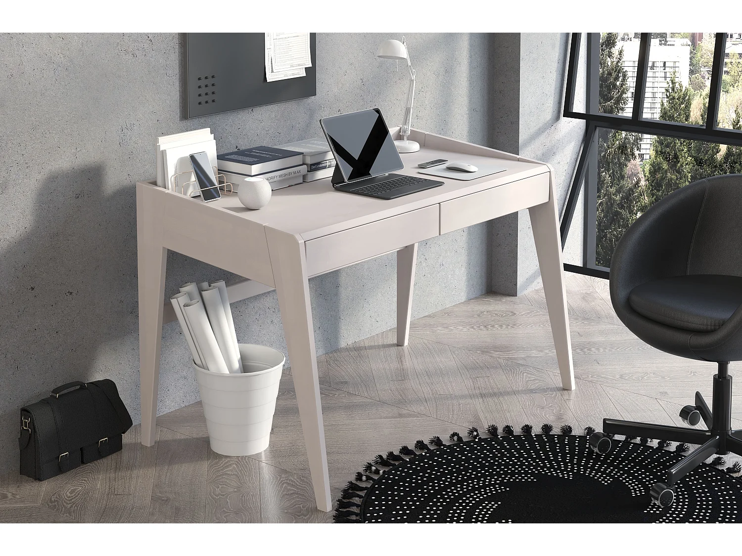 Schreibtisch Elisa, 125/70/81 cm in weiß, buchenholz