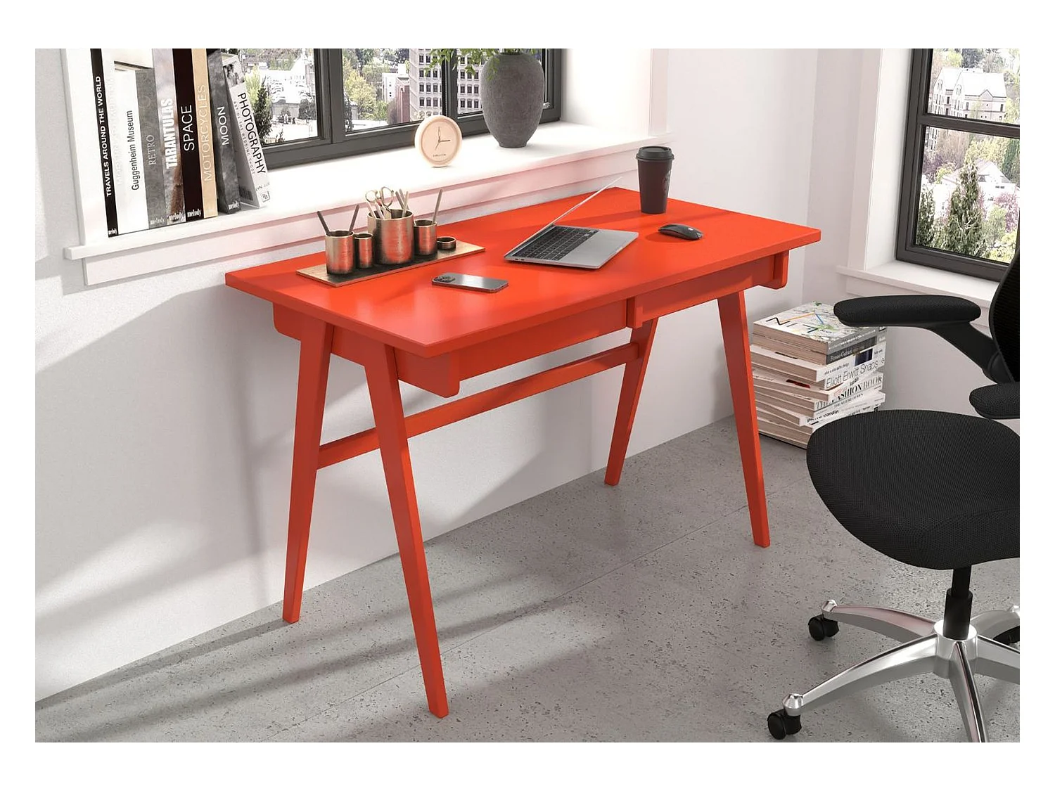 Bureau / coiffeuse en hêtre avec tiroirs EDDA / couleur orange / 120 x 65 cm