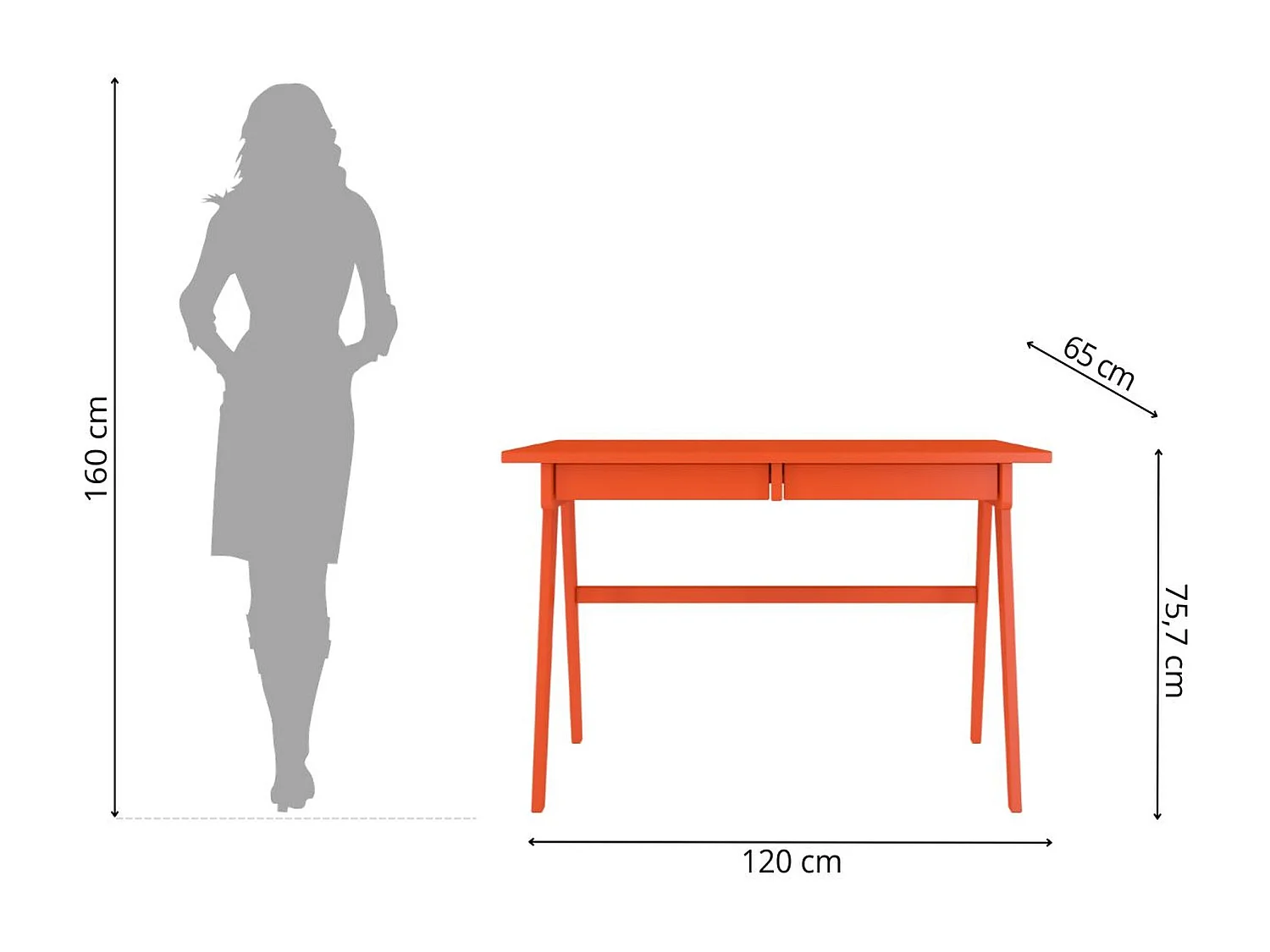 Schreibtisch Edda, 120/65/75 cm in orange, buchenholz