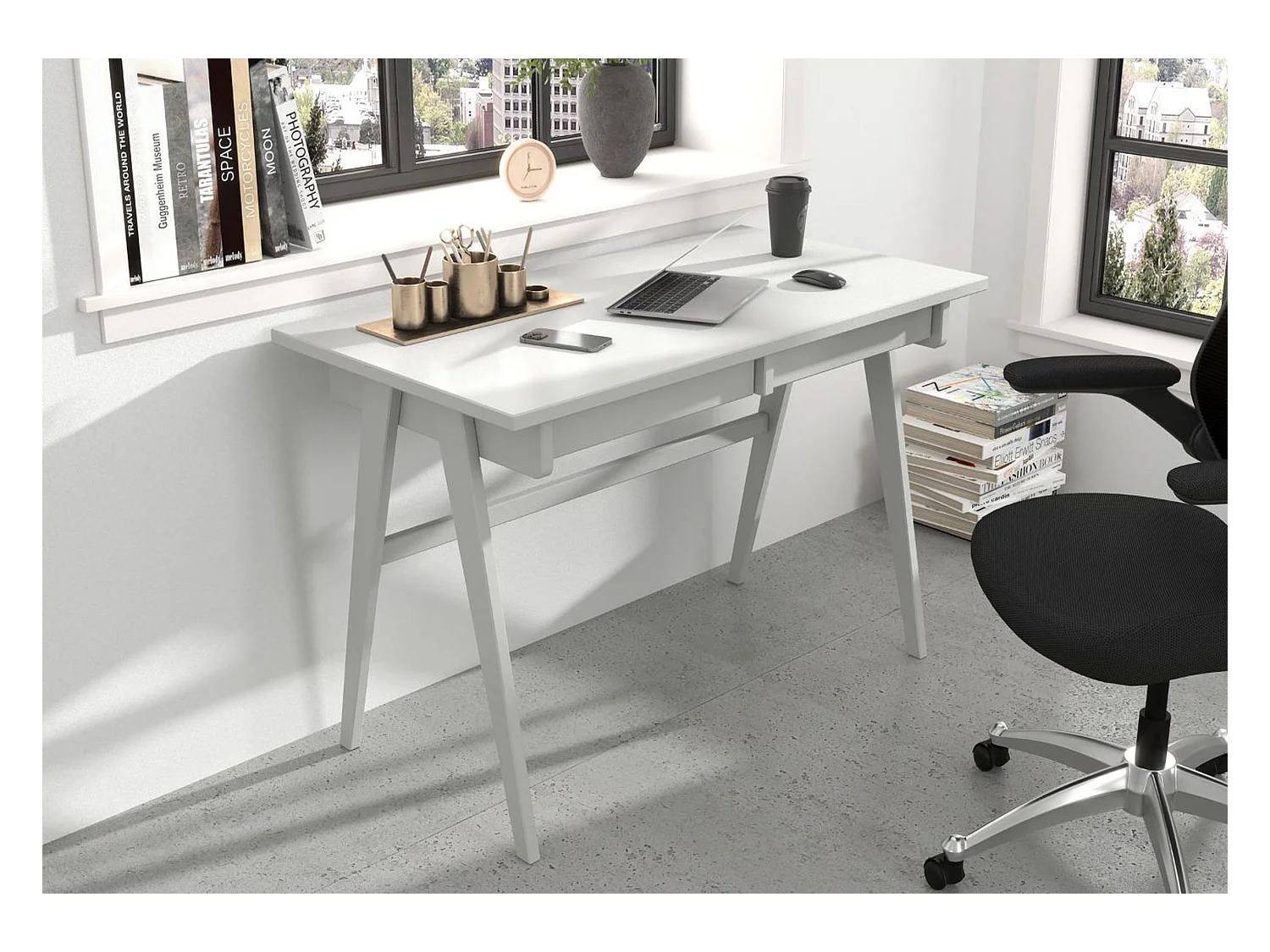Bureau / coiffeuse en hêtre avec tiroirs EDDA / couleur gris laitier / 120 x 65 cm