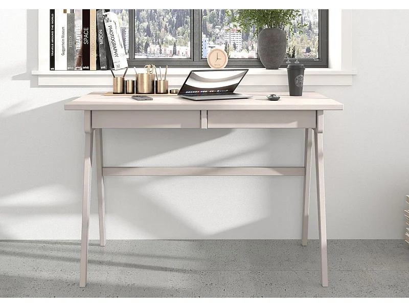 Drewniane bukowe biurko z szufladami Visby EDDA / białe