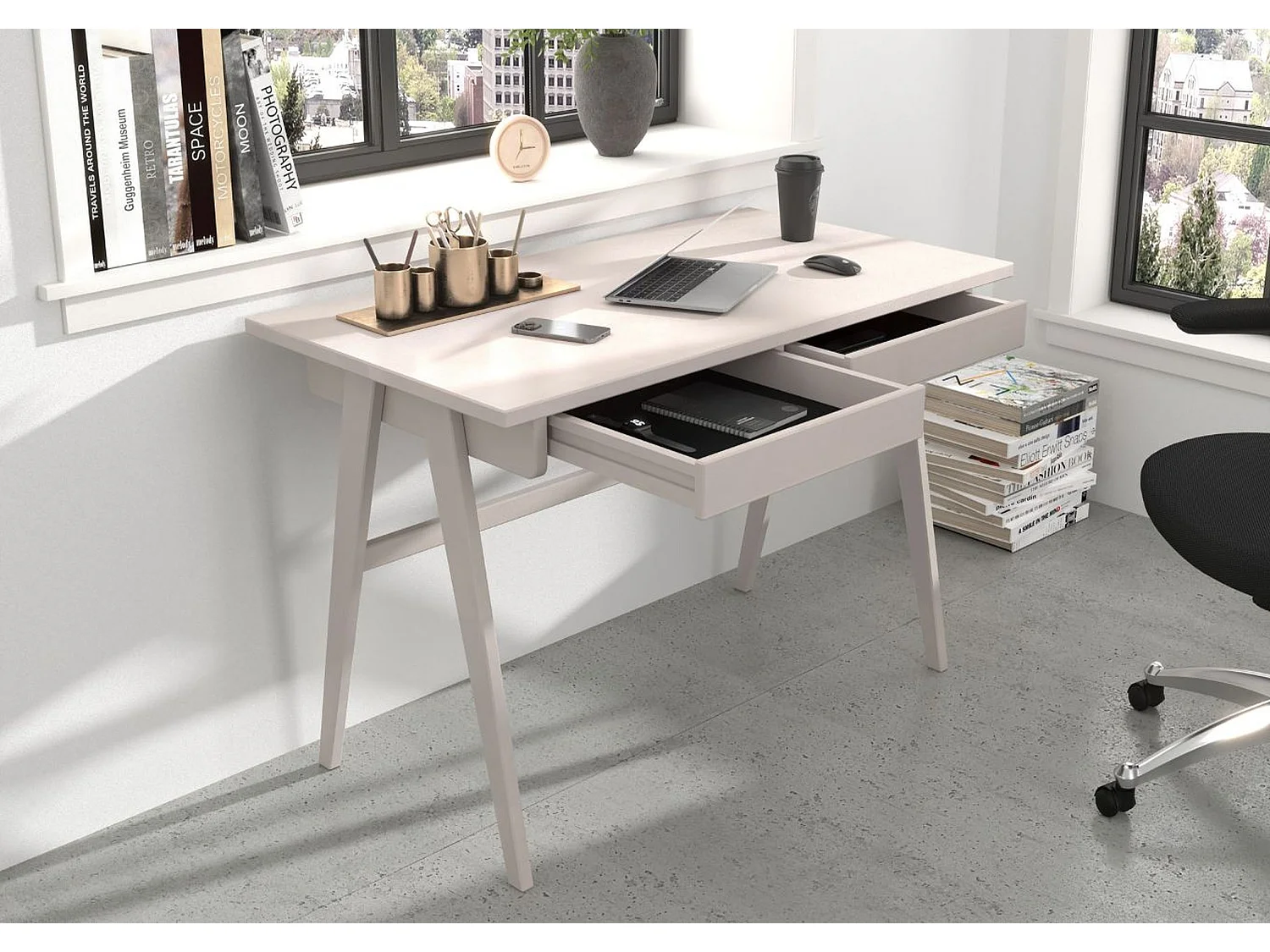 Drewniane bukowe biurko z szufladami Visby EDDA / białe