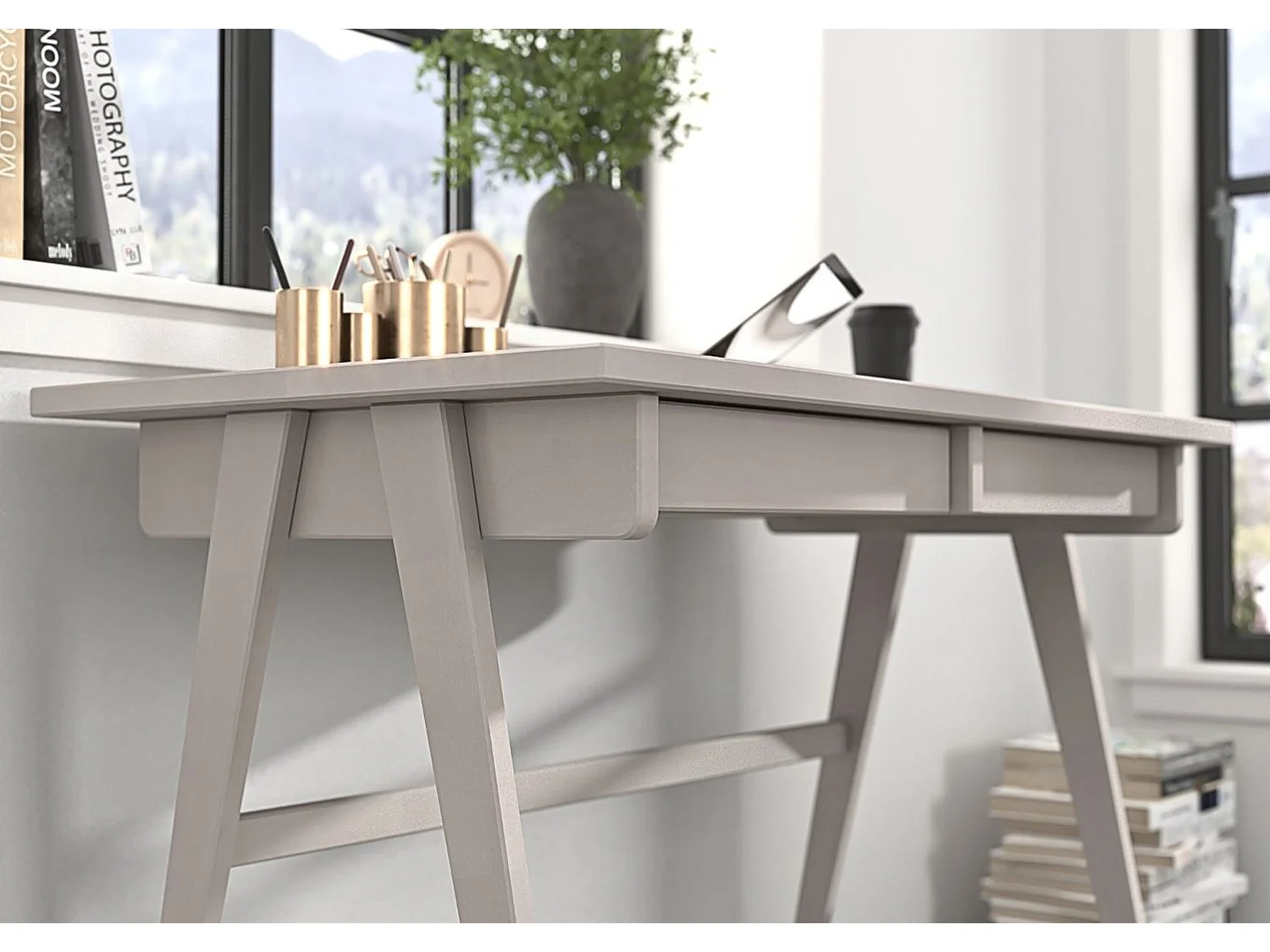 Drewniane bukowe biurko z szufladami Visby EDDA / białe