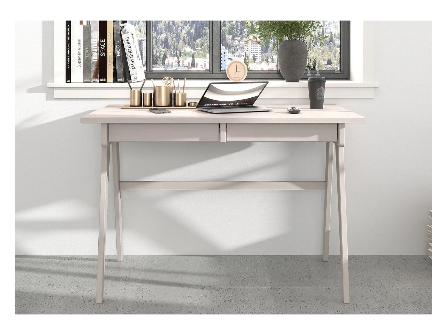 Bureau / coiffeuse en hêtre avec tiroirs EDDA / couleur blanche / 120 x 65 cm