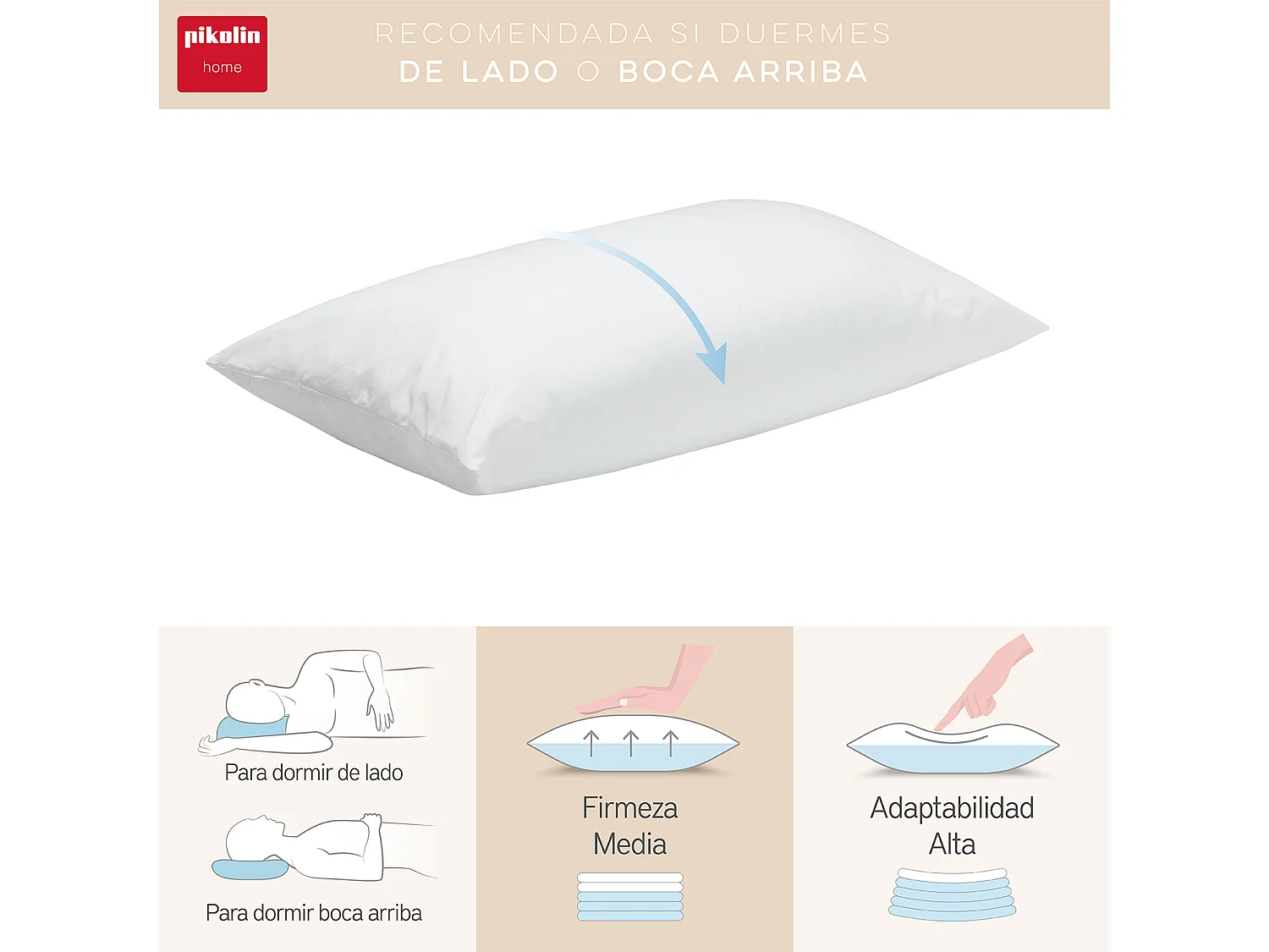 Oreiller de 40 x 70 cm en plumes d'oie et duvet de 11 cm - NATURAL de PIKOLIN