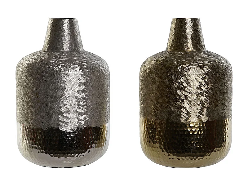 Jarrón DKD Home Decor Dorado Plateado Aluminio Moderno 22 x 22 x 33 cm (2 Unidades)