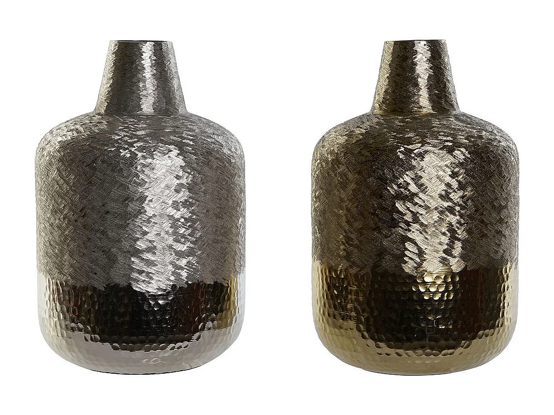 Jarrón DKD Home Decor Dorado Plateado Aluminio Moderno 22 x 22 x 33 cm (2 Unidades)