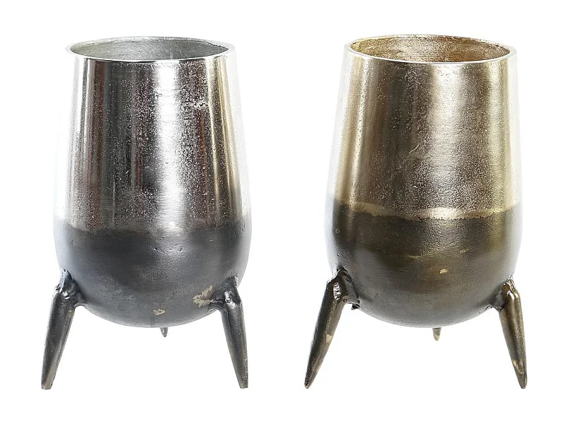 Jarrón DKD Home Decor 15,5 x 15,5 x 26 cm Plateado Dorado Aluminio Moderno (2 Unidades)