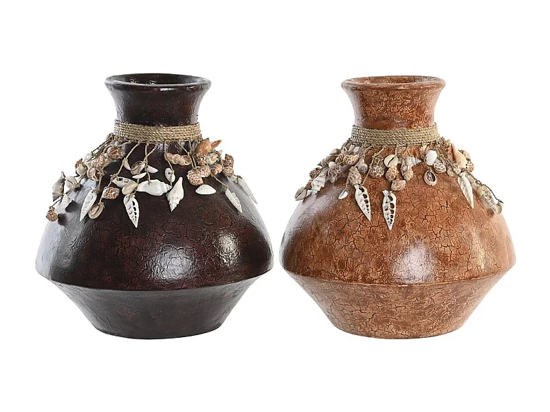 Jarrón DKD Home Decor Multicolor Bambú Conchas 30 x 30 x 32 cm (2 Unidades)