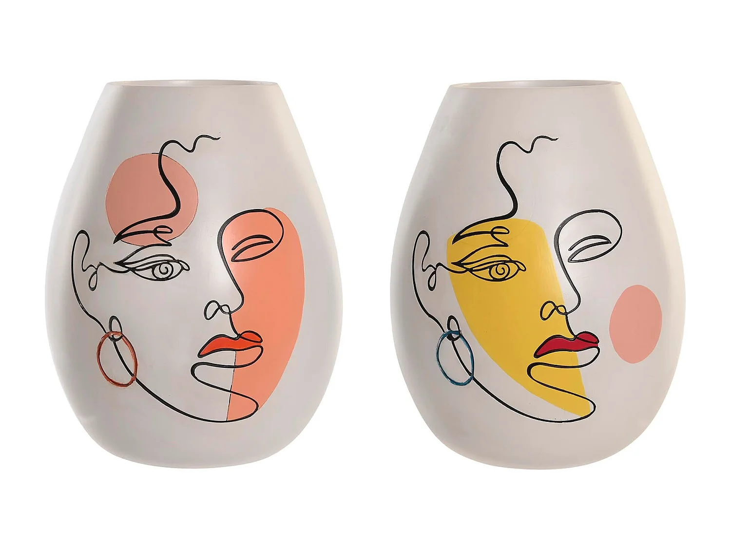 Jarrón DKD Home Decor 22,5 x 22,5 x 29 cm Cara Blanco Resina Multicolor (2 Unidades)