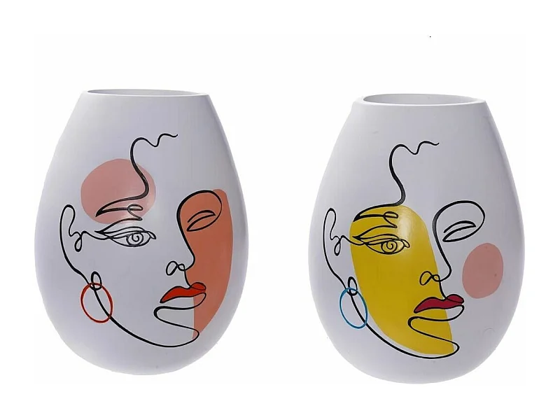 Jarrón DKD Home Decor 22,5 x 22,5 x 29 cm Cara Blanco Resina Multicolor (2 Unidades)