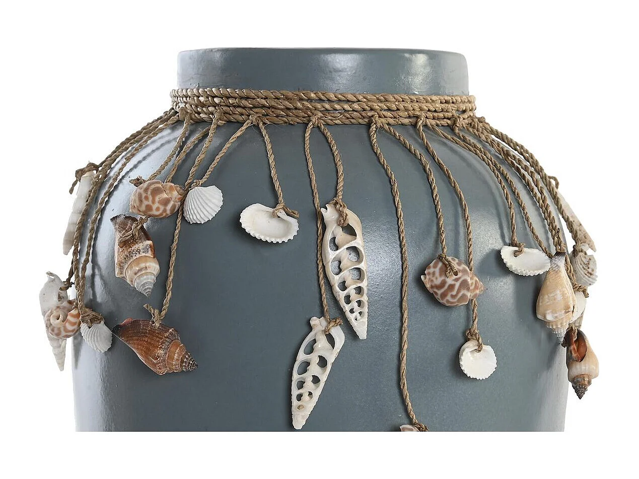 Jarrón DKD Home Decor Azul Blanco Bambú Conchas 20 x 20 x 26 cm (2 Unidades)