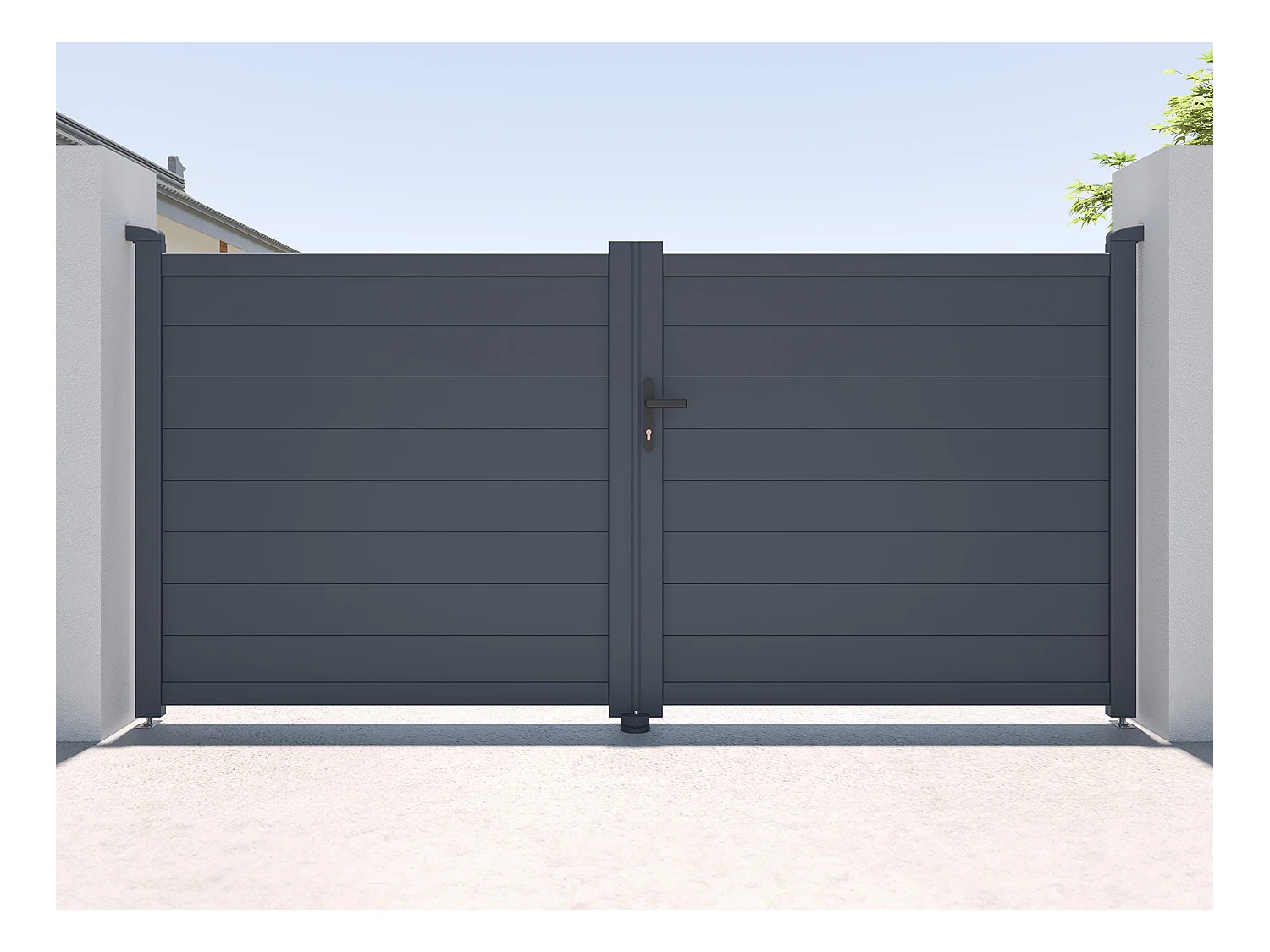 Portail électrique battant aluminium plein L305 x H150 cm anthracite - NAZARIO