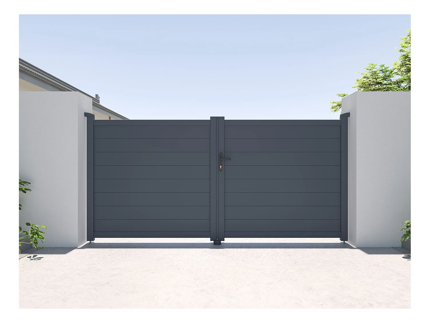 Portal eléctrico batiente de aluminio macizo L305 x H150 cm antracita - NAZARIO