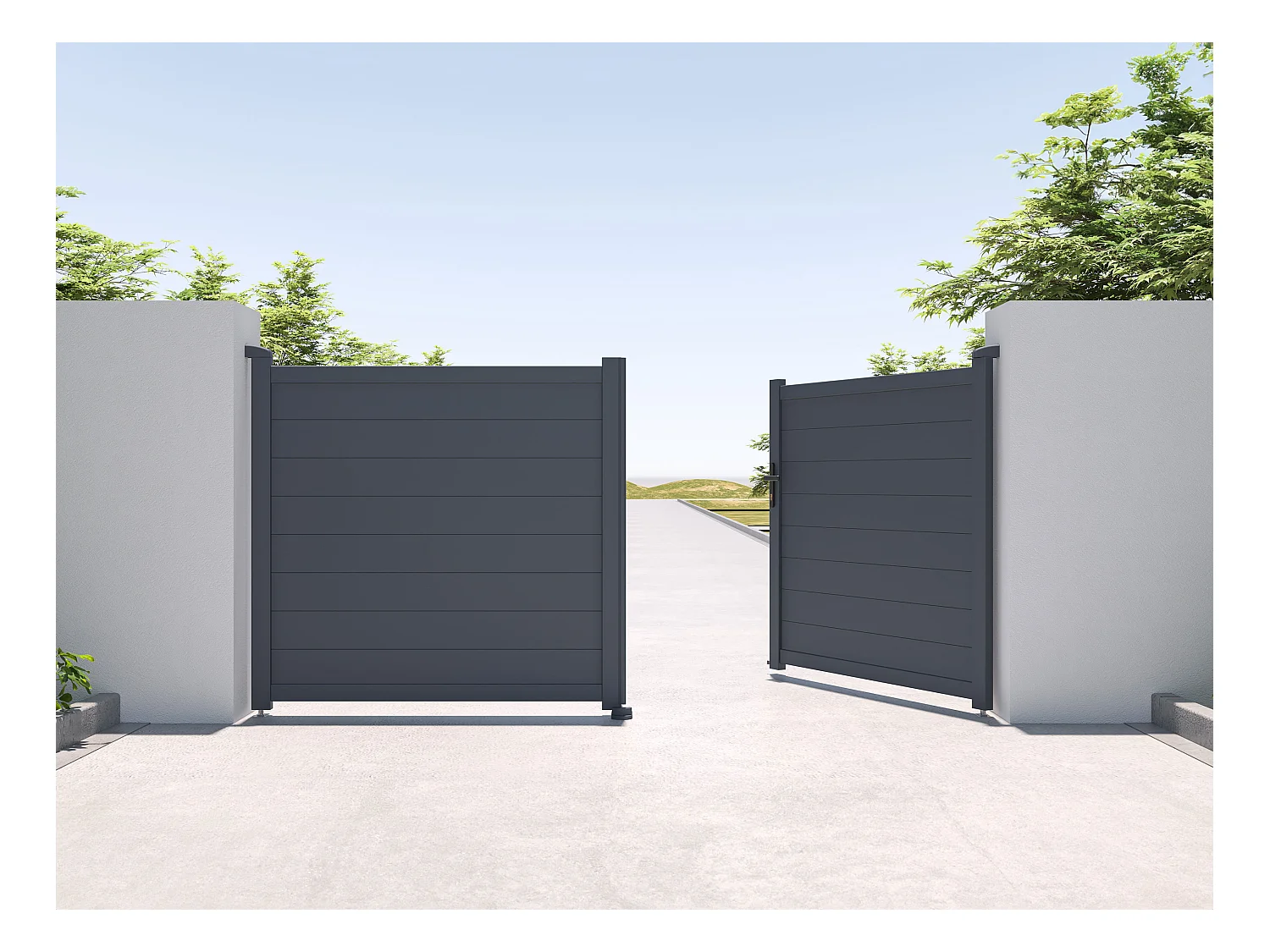 Portal eléctrico batiente de aluminio macizo L305 x H150 cm antracita - NAZARIO