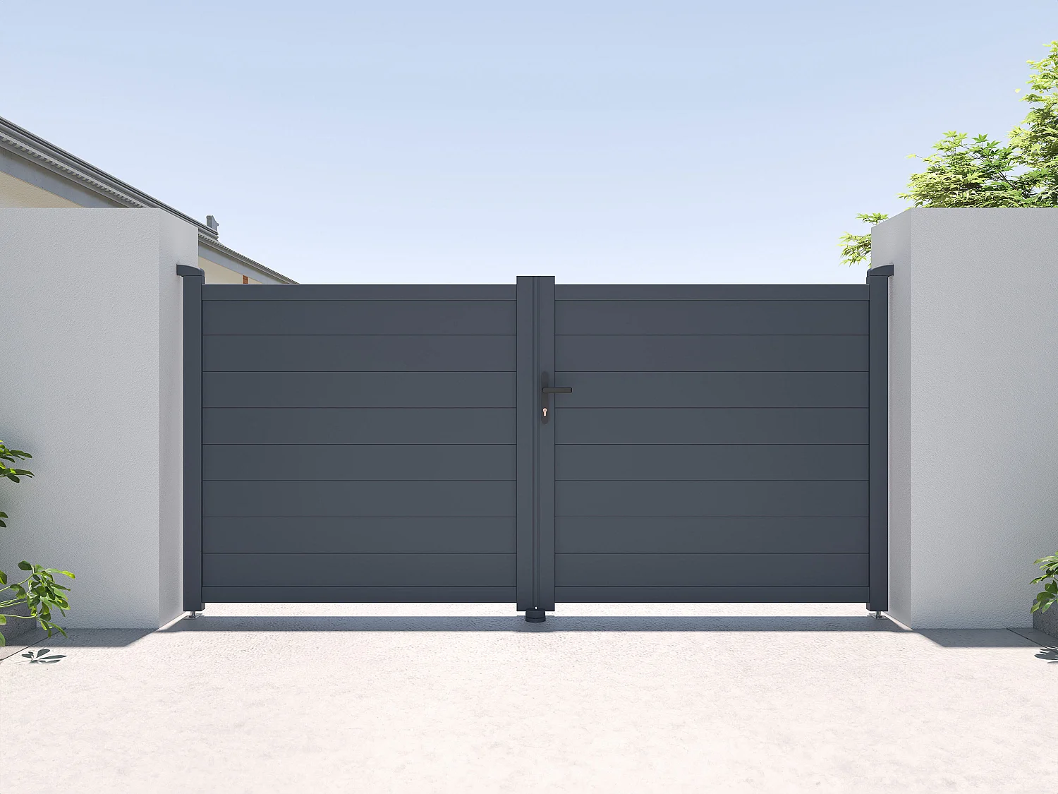 Portail électrique battant aluminium plein L305 x H150 cm anthracite - NAZARIO