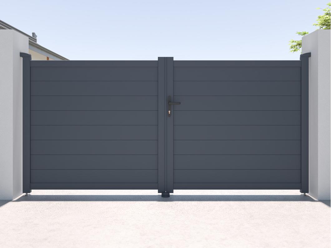 Gartentor Flügeltor Doppeltor mit Torantrieb - 305 x 150 cm - voll - Aluminium - Anthrazit - NAZARIO