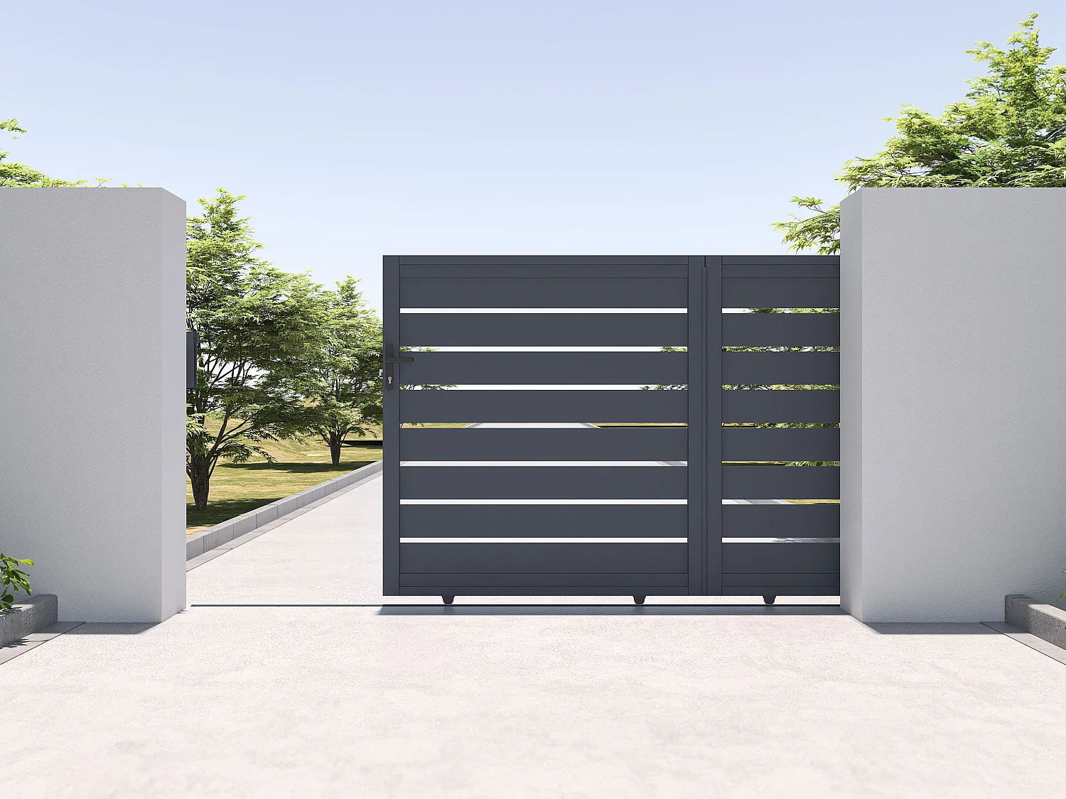 Portail électrique coulissant aluminium ajouré L324 x H165 cm anthracite - PRIMO