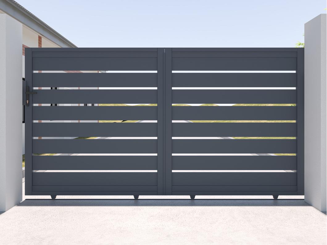 Puerta corredera eléctrica de aluminio con diseño perforado L324 x H165 cm antracita - PRIMO