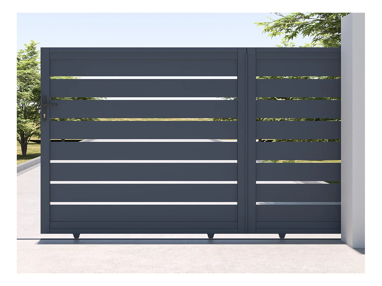 Puerta corredera eléctrica de aluminio perforado L374 x H165 cm antracita - PRIMO