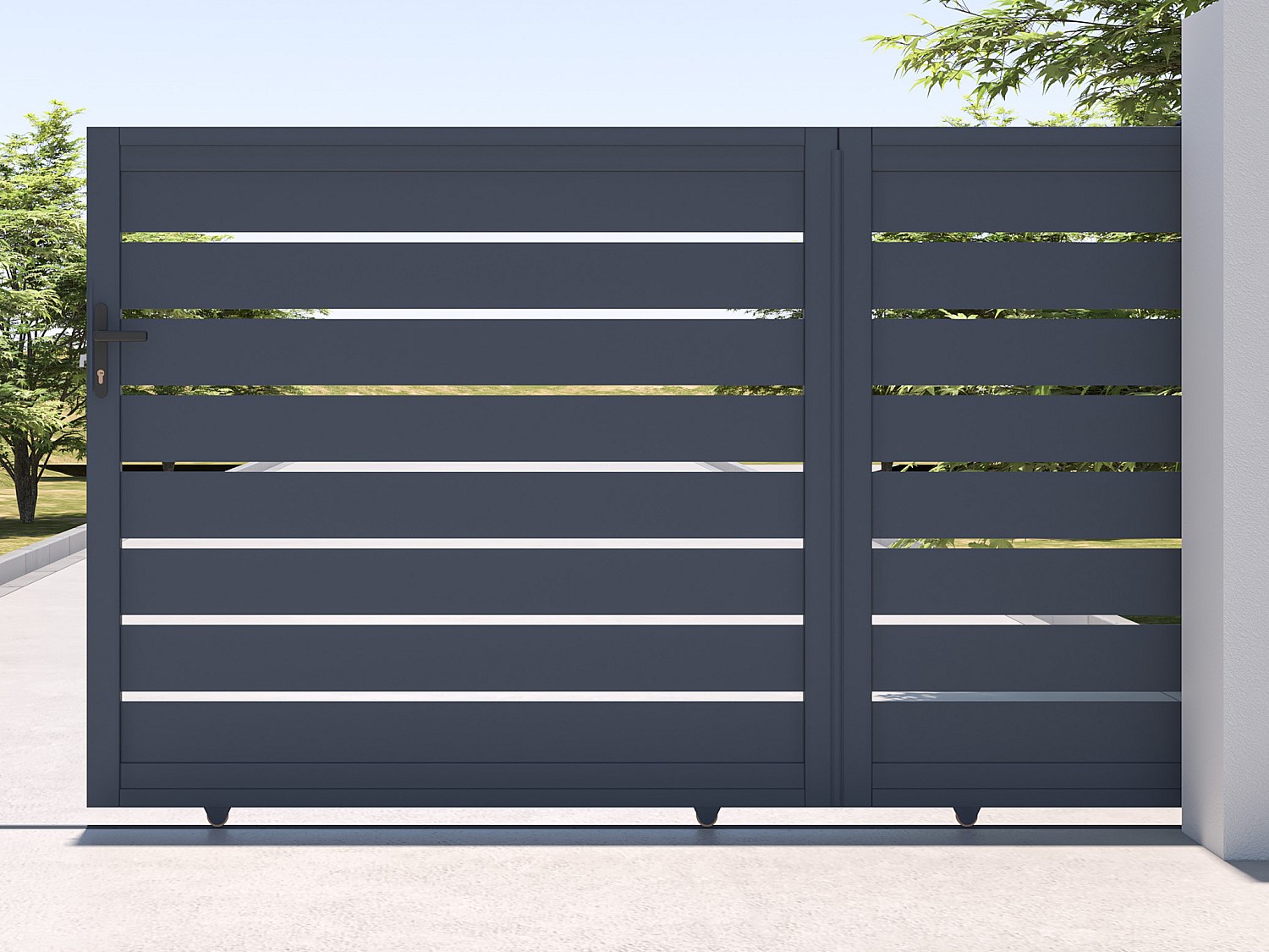 Vente-unique Gartentor Schiebetor Mit Torantrieb - 374 X 165 Cm - Durchbrochen - Aluminium - Anthrazit - Primo