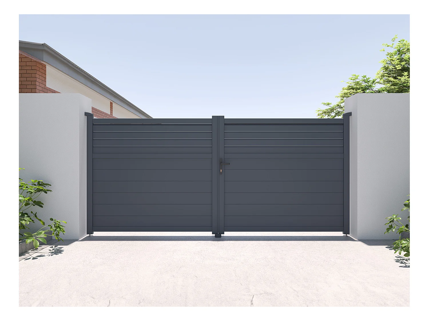 Gartentor Flügeltor mit Torantrieb - 355 x 166 cm - Aluminium - Anthrazit - VIAZO