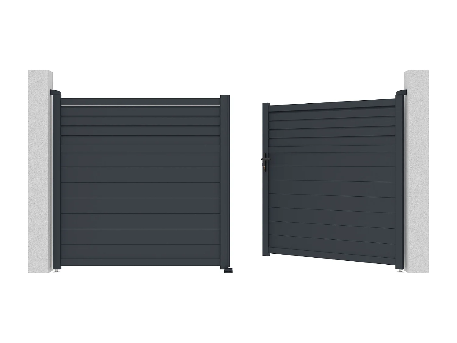 Brama elektryczna rozwierna żaluzjowa z antracytowego aluminium szer. 355 x wys. 181 cm - VIAZO