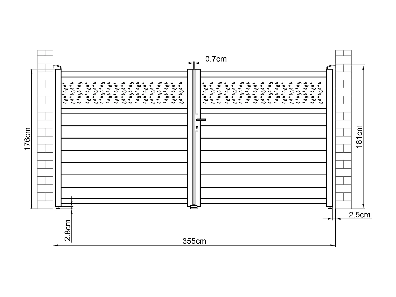 Elektrisk slaggrind i aluminium halvt solid med mönster B355 x H181 cm antracitgrå - BAZIO