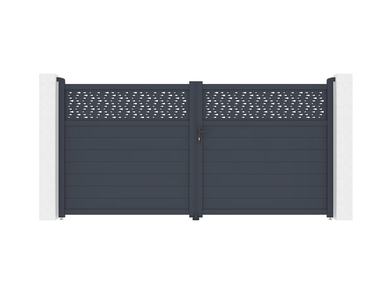 Portail électrique battant aluminium semi plein à motifs L355 x H181 cm anthracite - BAZIO