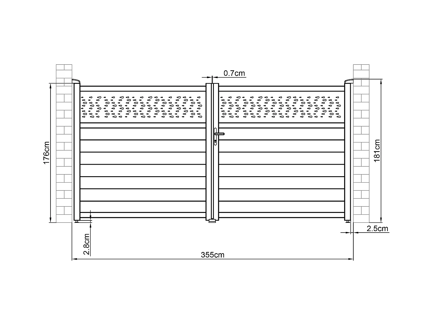 Portail électrique battant aluminium semi plein à motifs L355 x H181 cm anthracite - BAZIO
