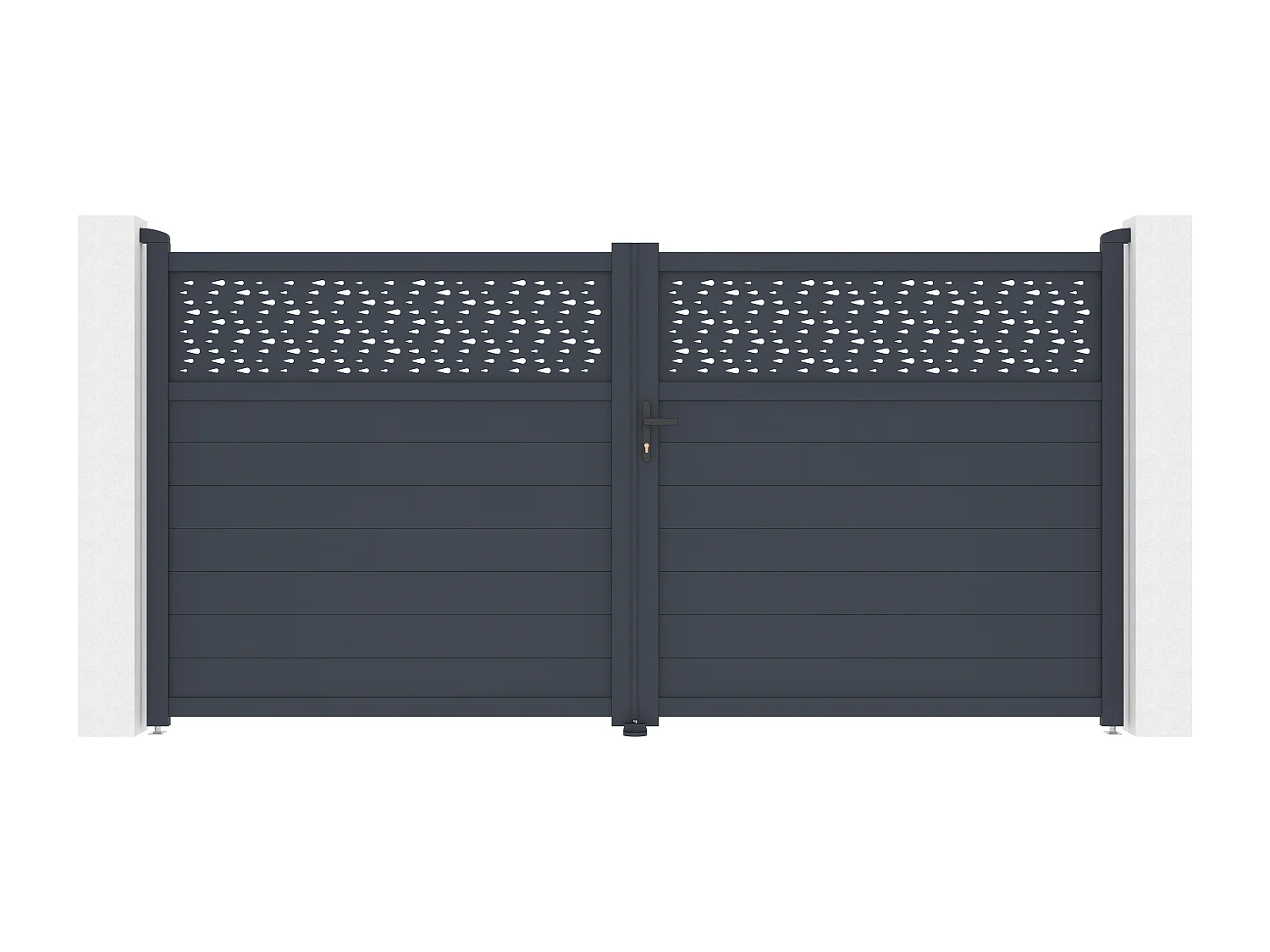 Portail électrique battant aluminium semi plein à motifs L355 x H181 cm anthracite - BAZIO