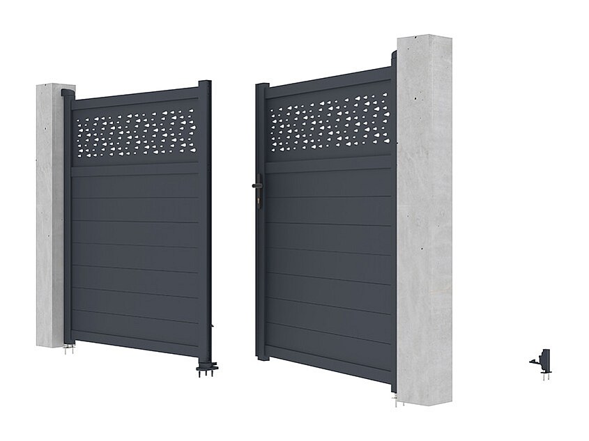 Vente-unique Gartentor Flügeltor Mit Torantrieb - 355 X 181 Cm - Aluminium - Halbvoll Mit Muster - Anthrazit - Bazio
