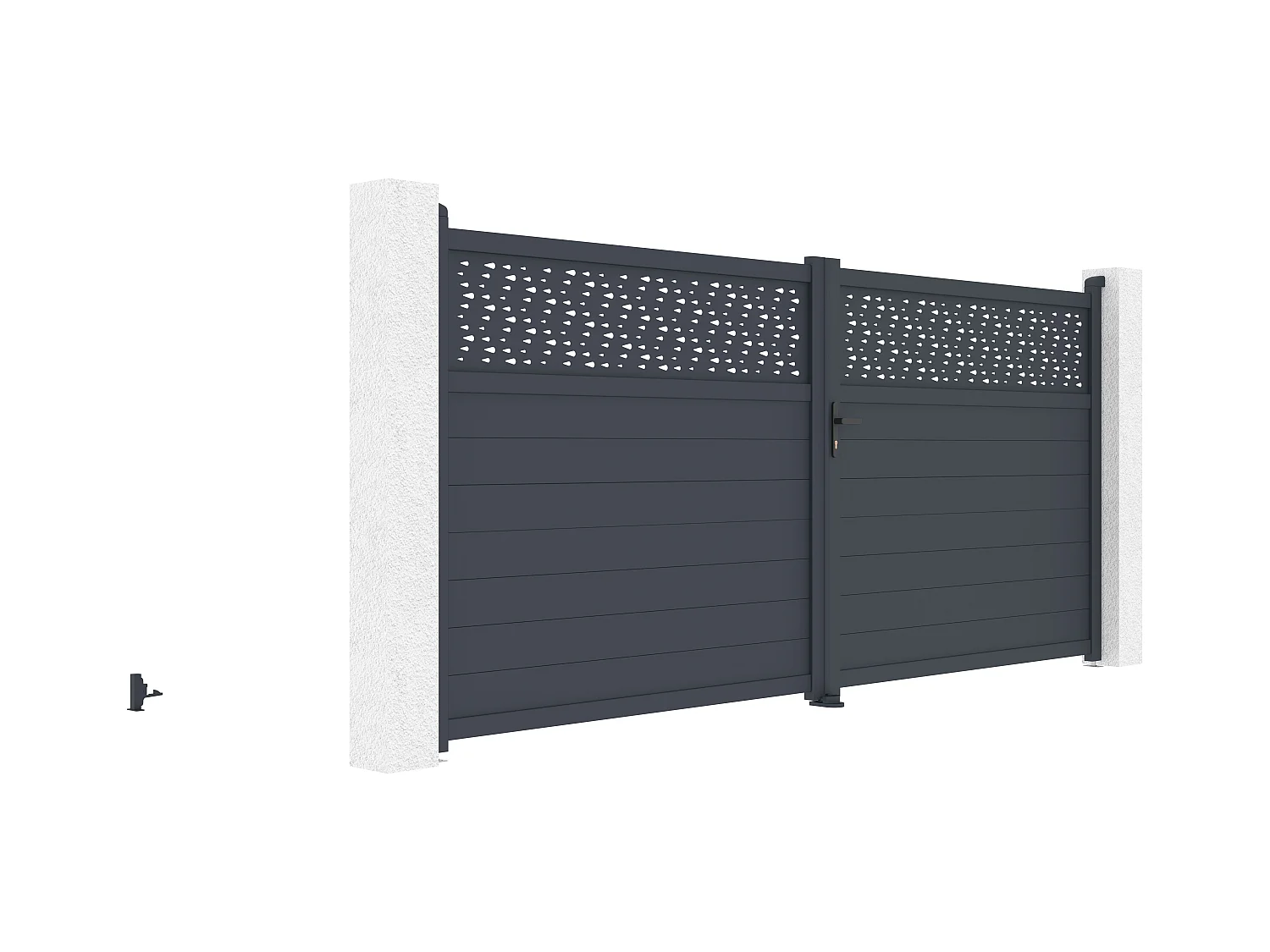 Portail électrique battant aluminium semi plein à motifs L397 x H181 cm anthracite - BAZIO