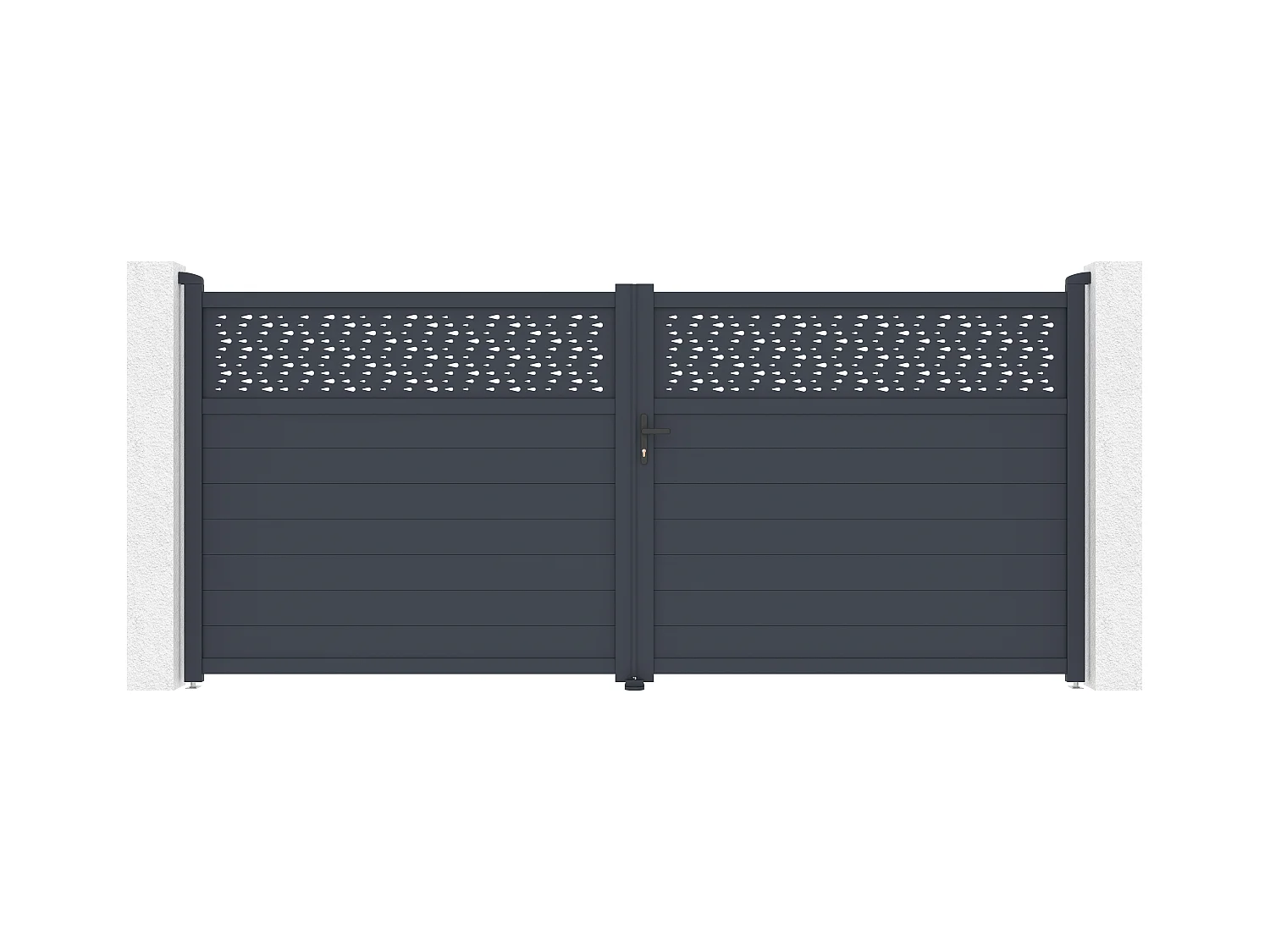 Portail électrique battant aluminium semi plein à motifs L397 x H181 cm anthracite - BAZIO