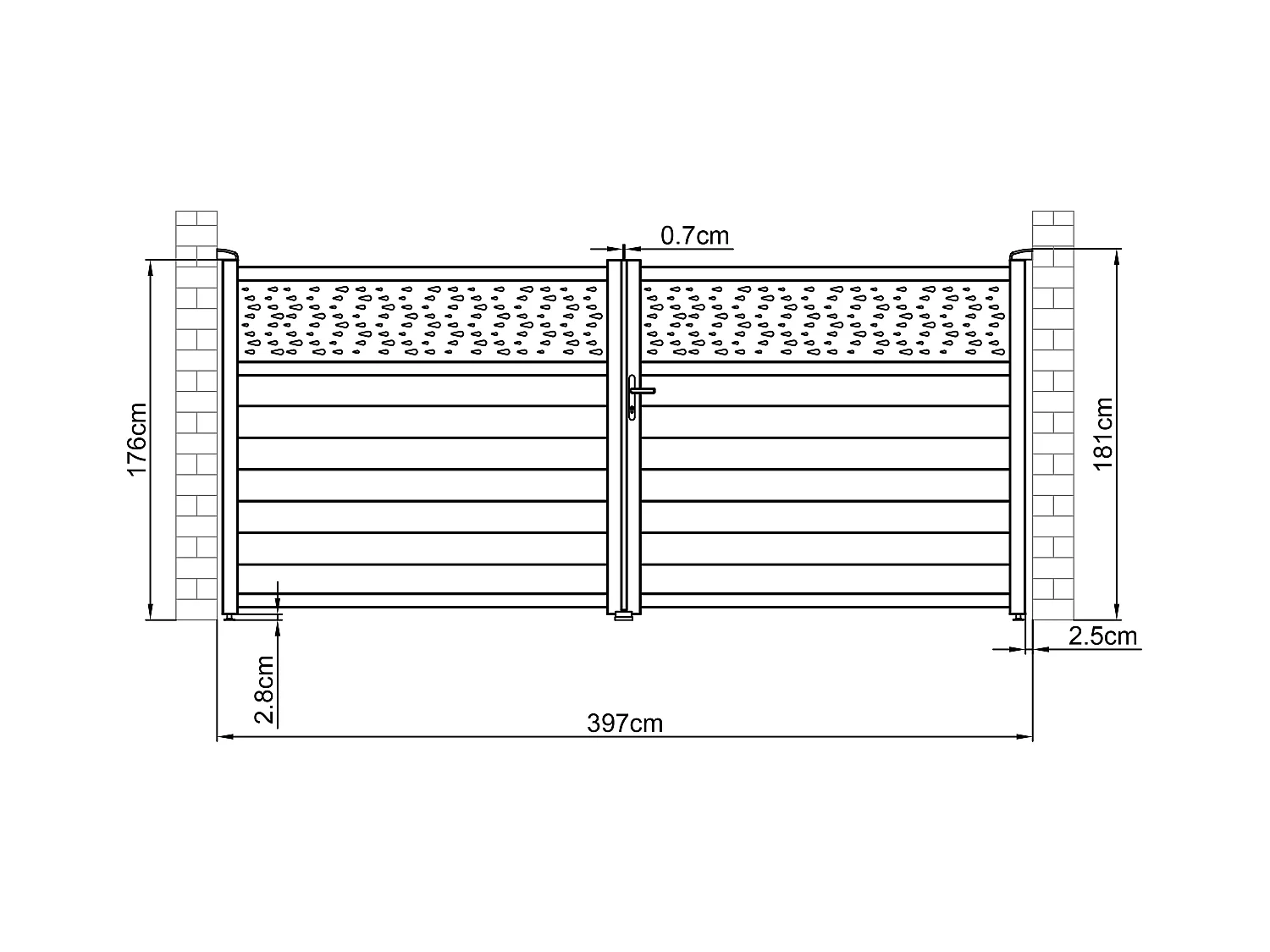 Portail électrique battant aluminium semi plein à motifs L397 x H181 cm anthracite - BAZIO