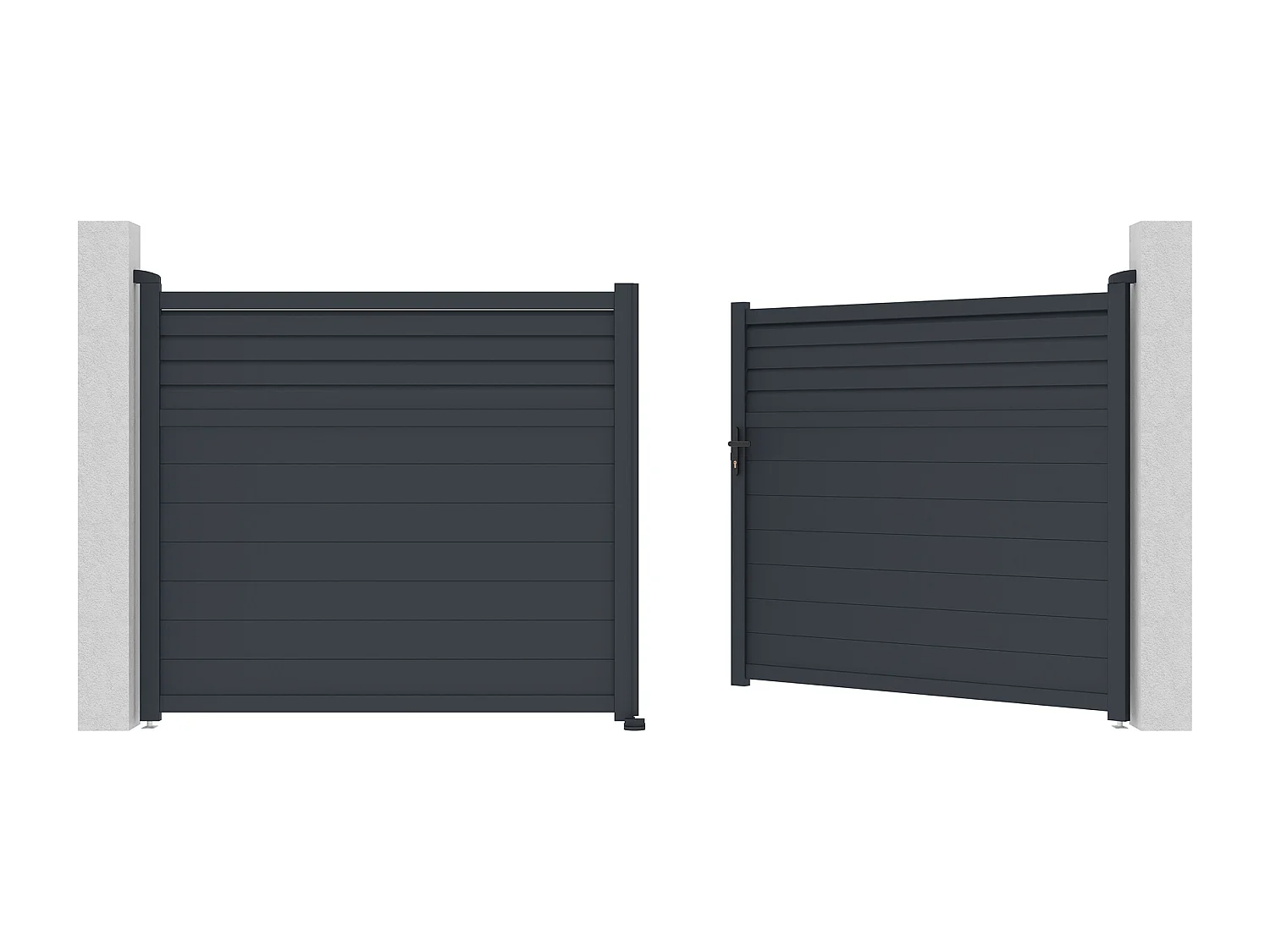 Portail électrique battant aluminium persienné L397 x H181 cm anthracite - VIAZO