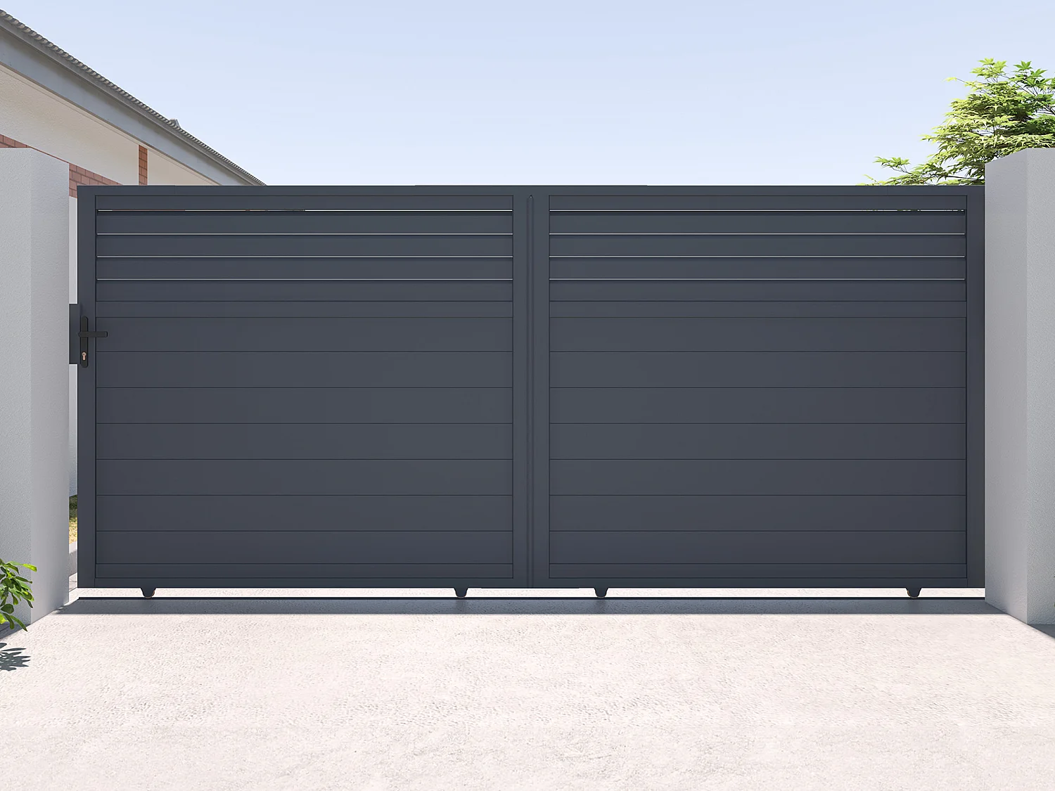 Portail électrique coulissant aluminium persienné L416 x H180 cm anthracite - VIAZO