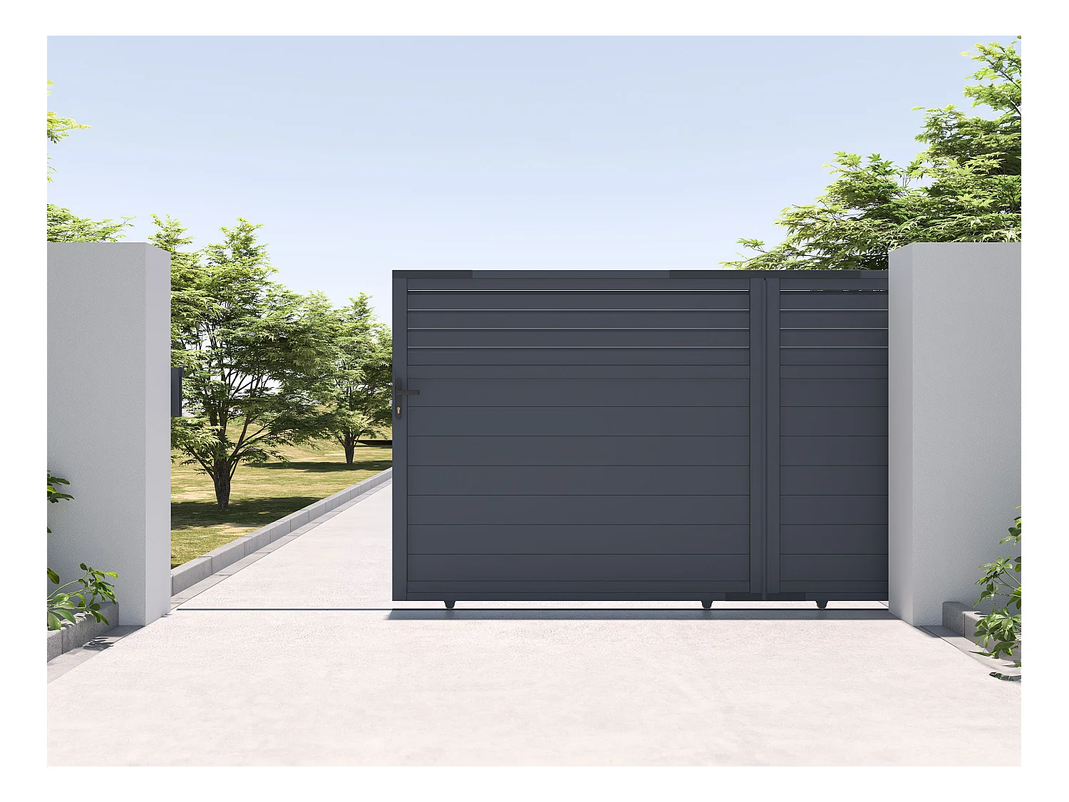 Portail électrique coulissant aluminium persienné L416 x H180 cm anthracite - VIAZO