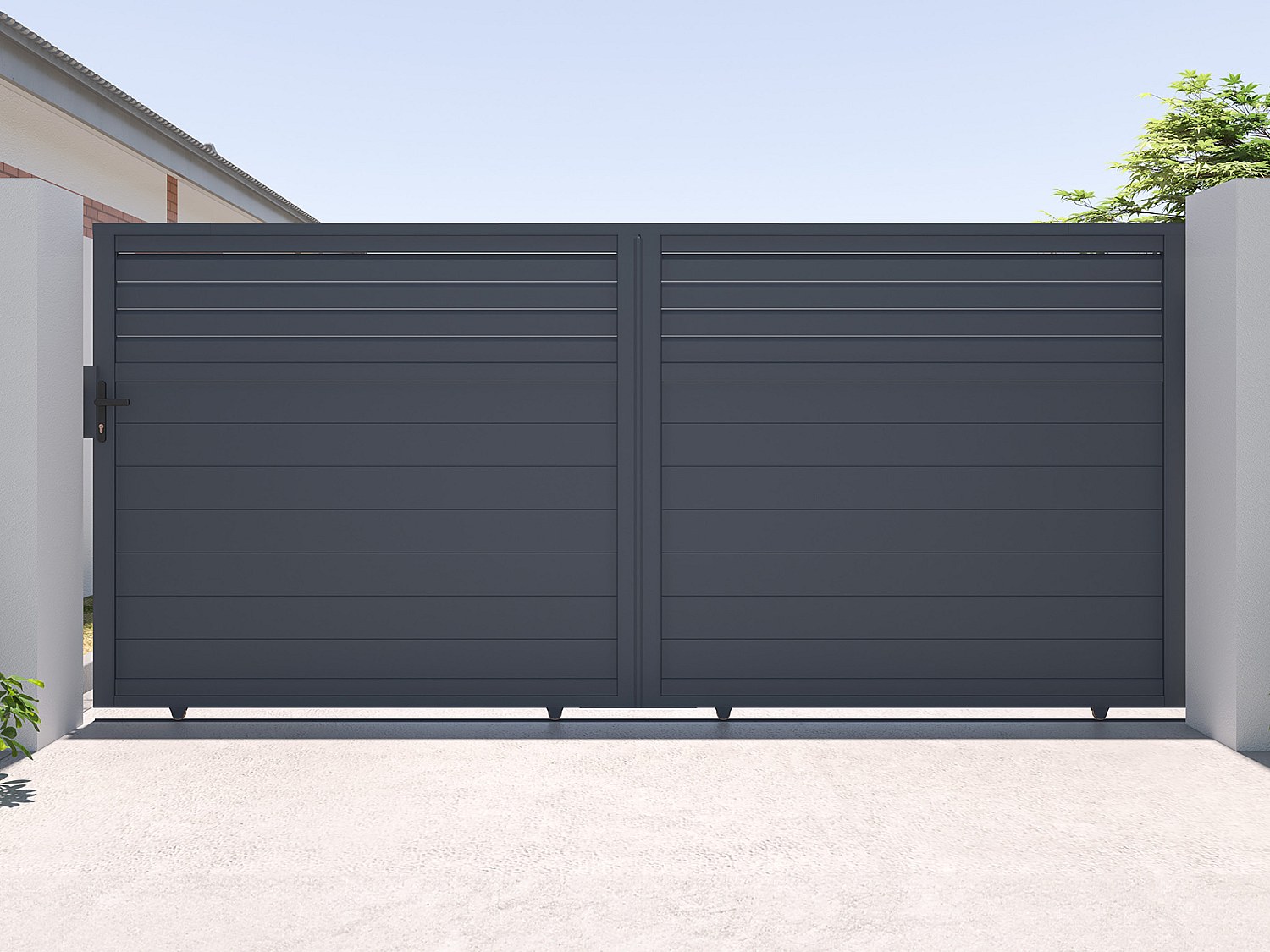 Vente-unique Gartentor Schiebetor Mit Torantrieb - 416 X 180 Cm - Aluminium - Anthrazit - Viazo