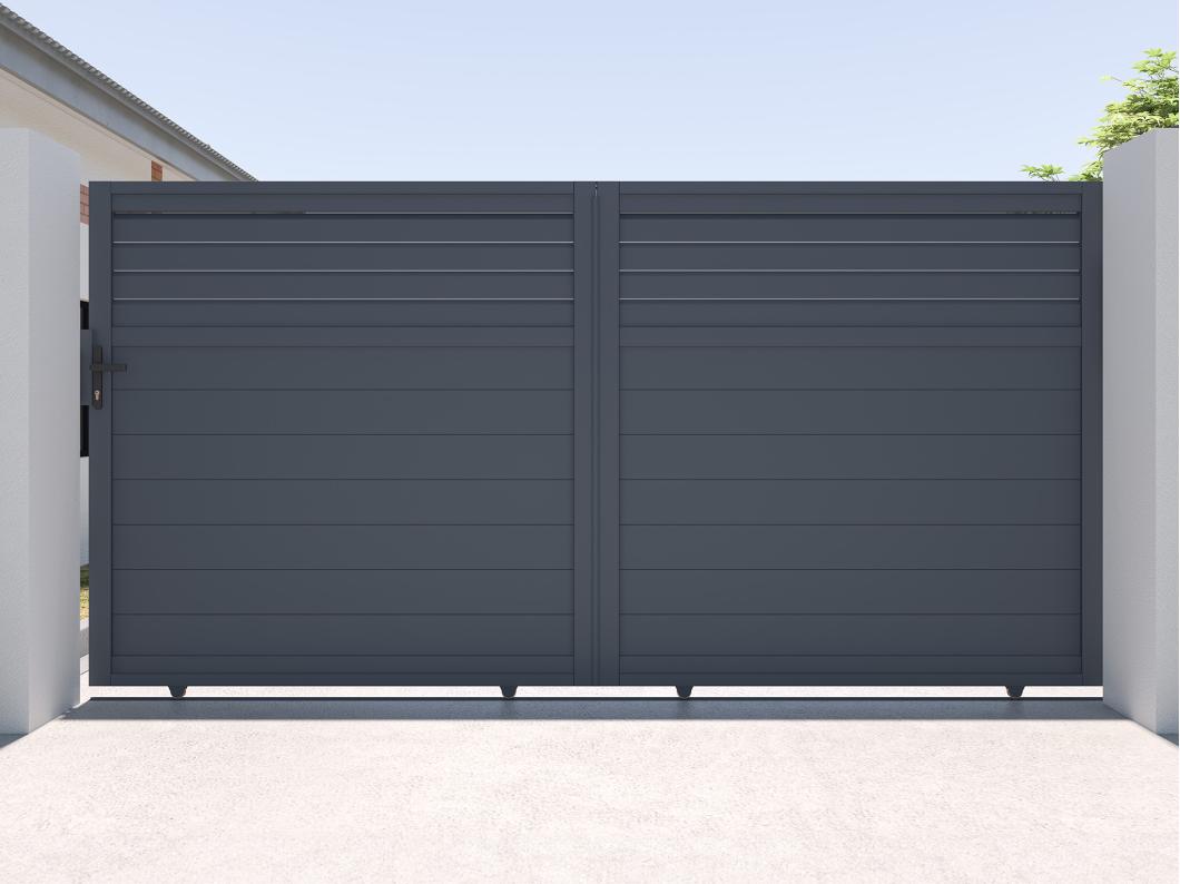 Gartentor Schiebetor mit Torantrieb - 374 x 180 cm - Aluminium - Anthrazit - VIAZO